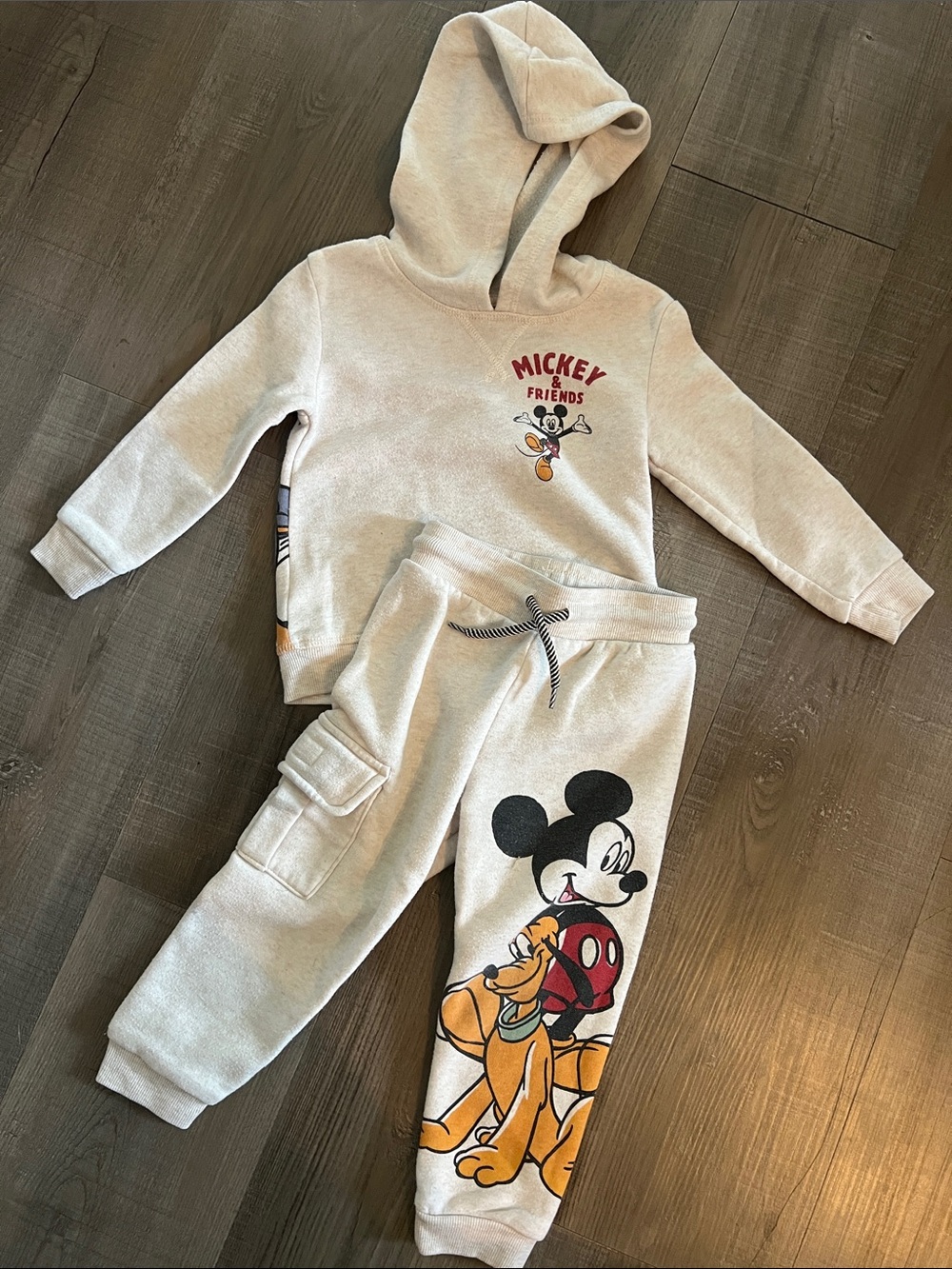 Disney Cream Jogger Set with Mickey & Pluto Graphics